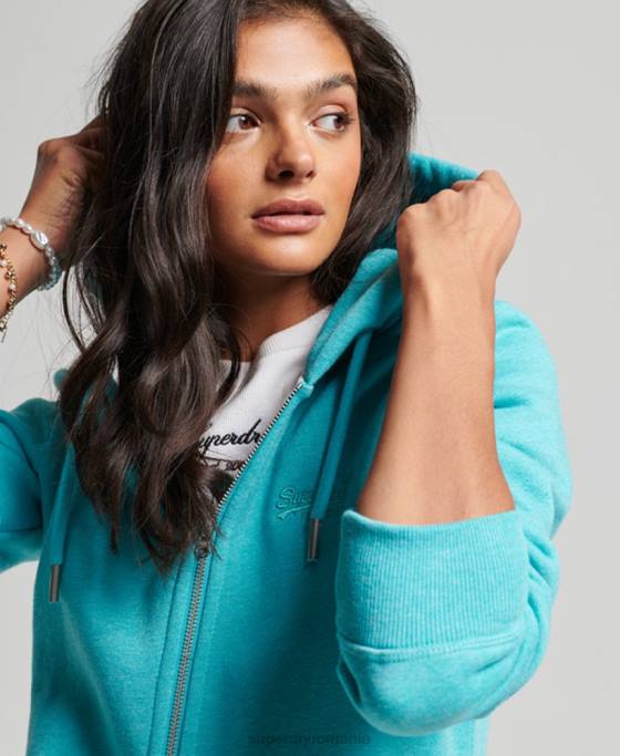 Superdry hanorac cu fermoar brodat cu logo vintage îmbrăcăminte albastru deschis femei JX0Z3348