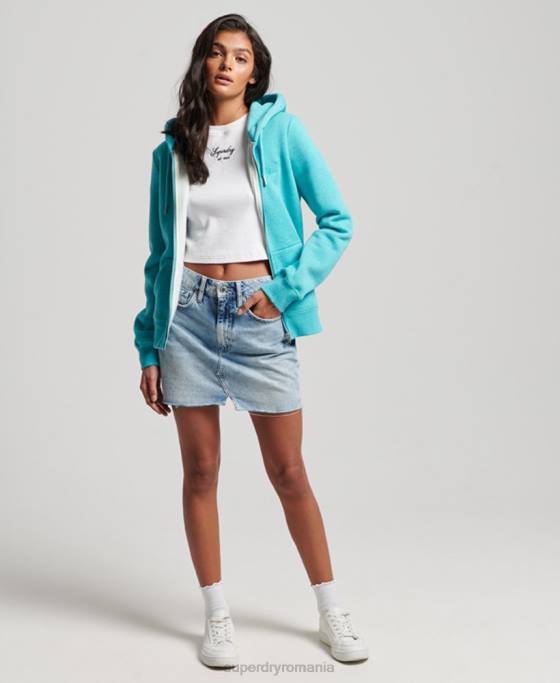 Superdry hanorac cu fermoar brodat cu logo vintage îmbrăcăminte albastru deschis femei JX0Z3348