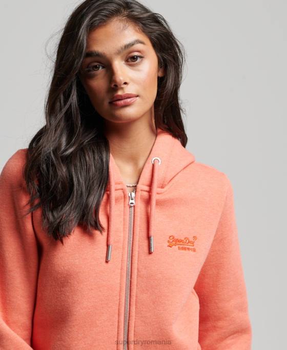 Superdry hanorac cu fermoar brodat cu logo vintage îmbrăcăminte coral femei JX0Z3388