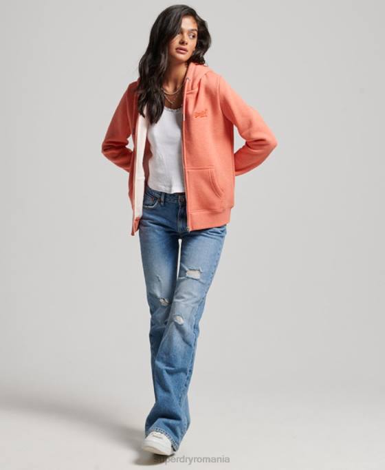 Superdry hanorac cu fermoar brodat cu logo vintage îmbrăcăminte coral femei JX0Z3388