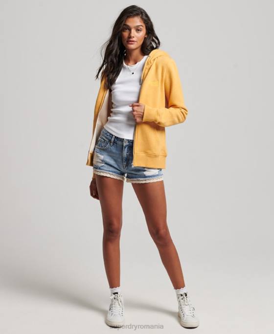 Superdry hanorac cu fermoar brodat cu logo vintage îmbrăcăminte galben femei JX0Z3331