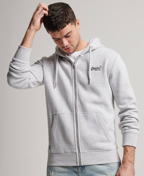 Superdry hanorac cu fermoar brodat cu logo vintage îmbrăcăminte gri deschis bărbați JX0Z463