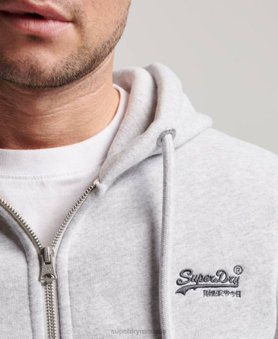 Superdry hanorac cu fermoar brodat cu logo vintage îmbrăcăminte gri deschis bărbați JX0Z463