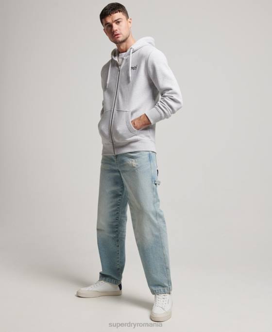 Superdry hanorac cu fermoar brodat cu logo vintage îmbrăcăminte gri deschis bărbați JX0Z463