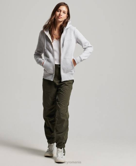 Superdry hanorac cu fermoar brodat cu logo vintage îmbrăcăminte gri deschis femei JX0Z3274