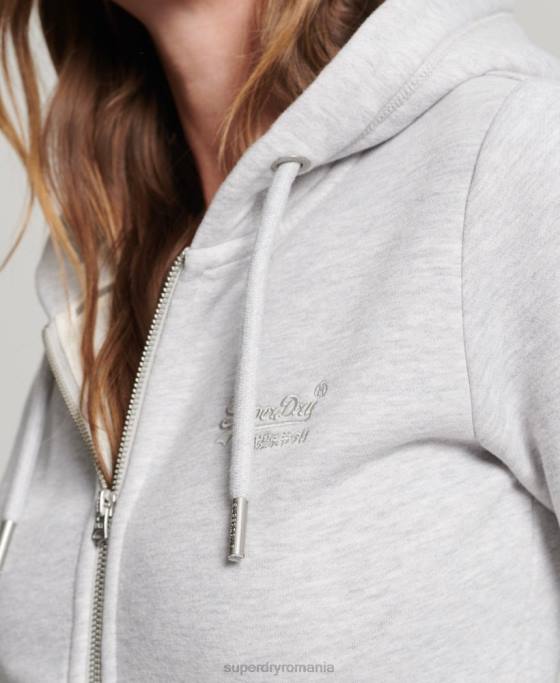 Superdry hanorac cu fermoar brodat cu logo vintage îmbrăcăminte gri deschis femei JX0Z3400
