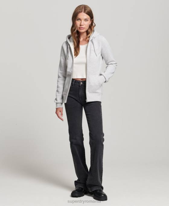 Superdry hanorac cu fermoar brodat cu logo vintage îmbrăcăminte gri deschis femei JX0Z3400