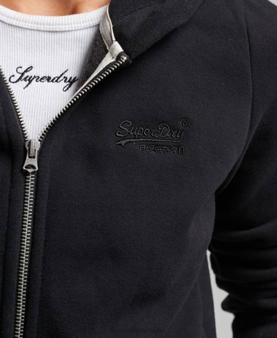 Superdry hanorac cu fermoar brodat cu logo vintage îmbrăcăminte negru femei JX0Z3425