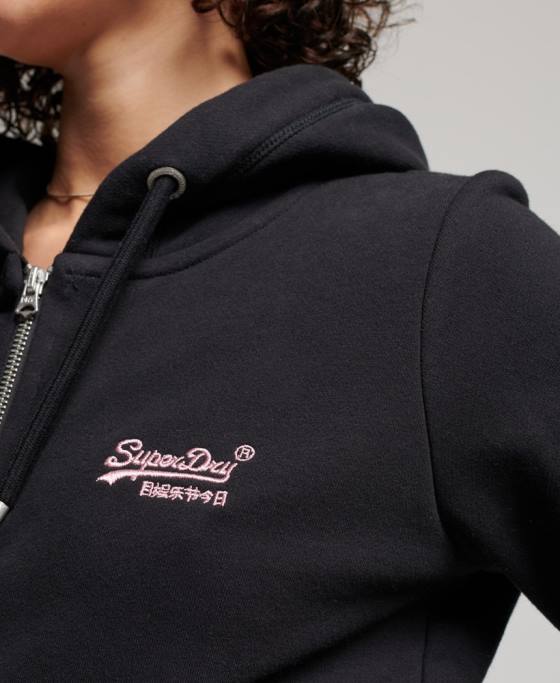Superdry hanorac cu fermoar brodat cu logo vintage îmbrăcăminte negru femei JX0Z3464