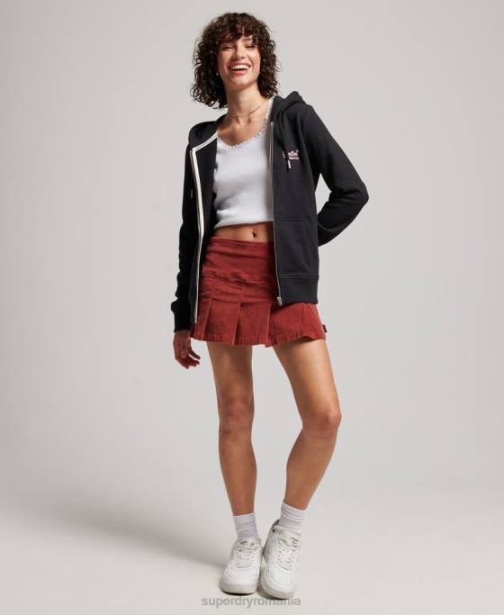 Superdry hanorac cu fermoar brodat cu logo vintage îmbrăcăminte negru femei JX0Z3464