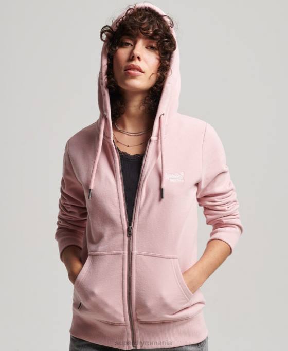 Superdry hanorac cu fermoar brodat cu logo vintage îmbrăcăminte roz femei JX0Z2300