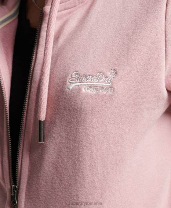 Superdry hanorac cu fermoar brodat cu logo vintage îmbrăcăminte roz femei JX0Z2300
