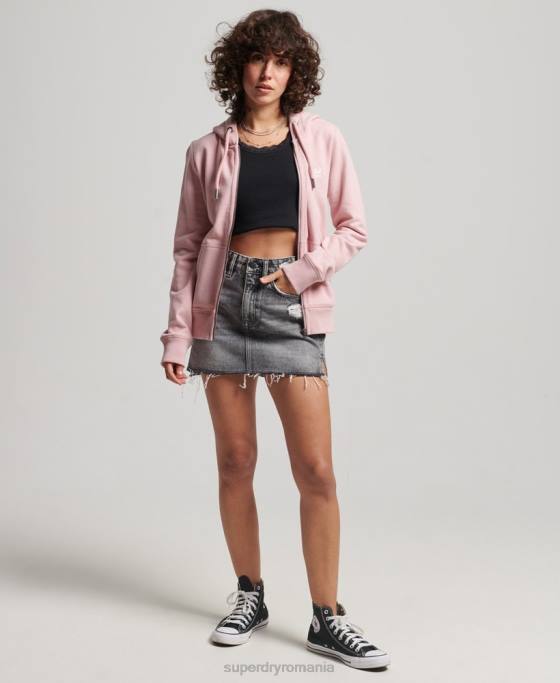 Superdry hanorac cu fermoar brodat cu logo vintage îmbrăcăminte roz femei JX0Z2300