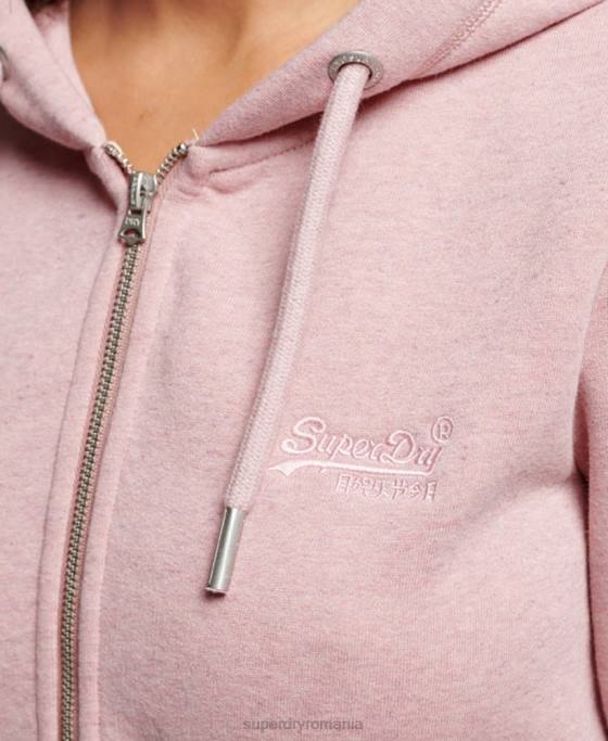 Superdry hanorac cu fermoar brodat cu logo vintage îmbrăcăminte roz femei JX0Z3279