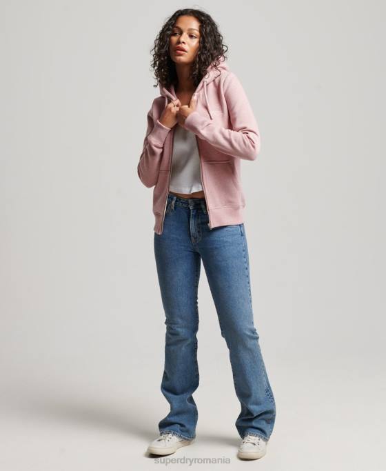 Superdry hanorac cu fermoar brodat cu logo vintage îmbrăcăminte roz femei JX0Z3279