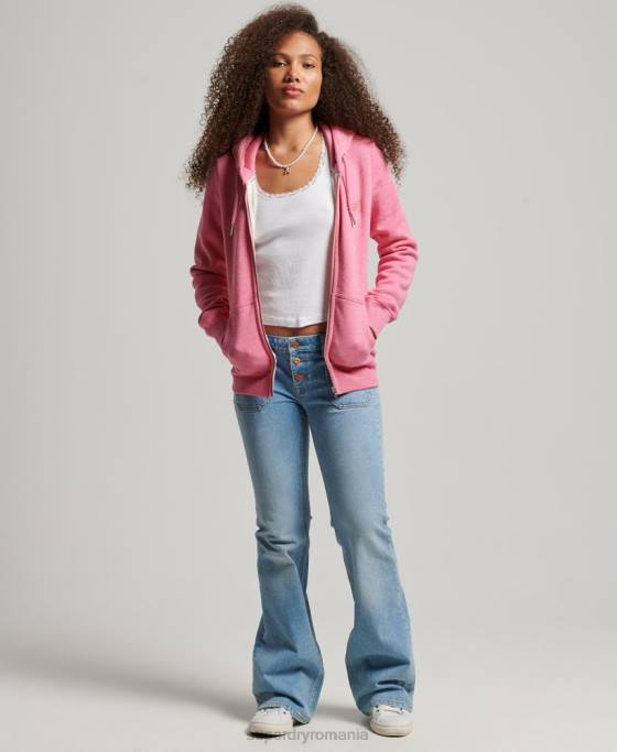 Superdry hanorac cu fermoar brodat cu logo vintage îmbrăcăminte roz femei JX0Z3355