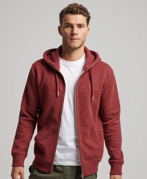 Superdry hanorac cu fermoar brodat cu logo vintage îmbrăcăminte roșu bărbați JX0Z469