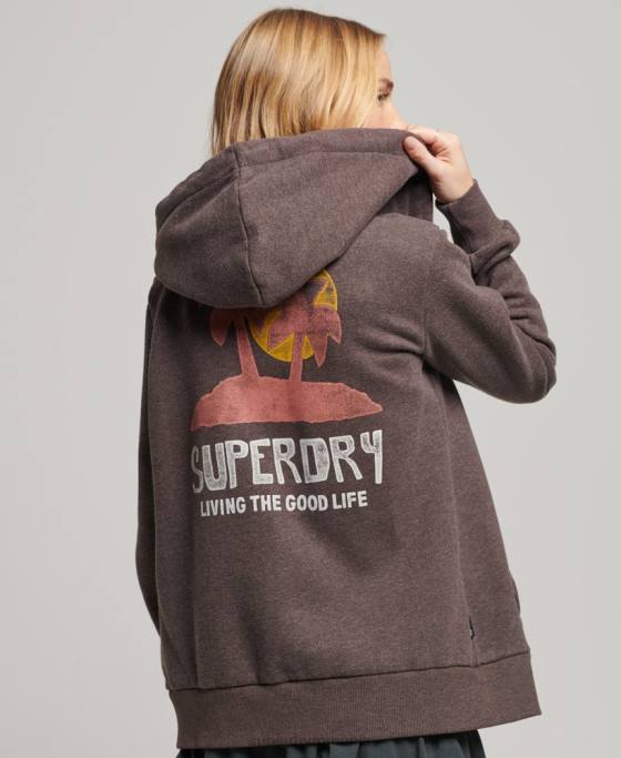 Superdry hanorac cu fermoar cu decupaj cali vintage îmbrăcăminte maro femei JX0Z2142