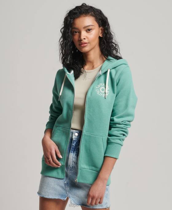 Superdry hanorac cu fermoar cu decupaj cali vintage îmbrăcăminte verde femei JX0Z2271