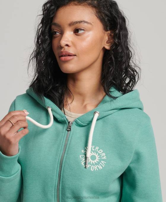 Superdry hanorac cu fermoar cu decupaj cali vintage îmbrăcăminte verde femei JX0Z2271