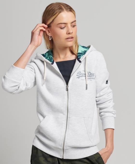 Superdry hanorac cu fermoar cu imprimeu interior îmbrăcăminte gri deschis femei JX0Z6668