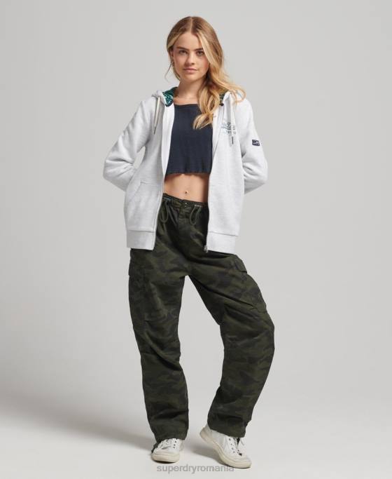 Superdry hanorac cu fermoar cu imprimeu interior îmbrăcăminte gri deschis femei JX0Z6668