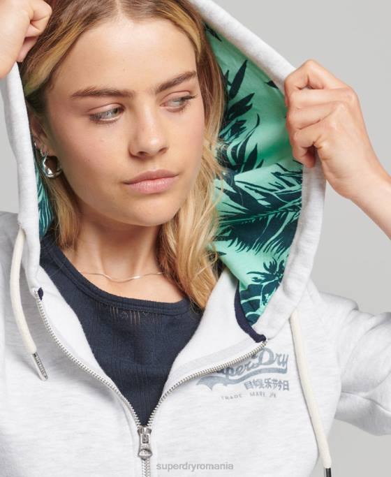 Superdry hanorac cu fermoar cu imprimeu interior îmbrăcăminte gri deschis femei JX0Z6668
