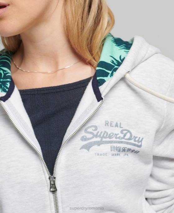 Superdry hanorac cu fermoar cu imprimeu interior îmbrăcăminte gri deschis femei JX0Z6668