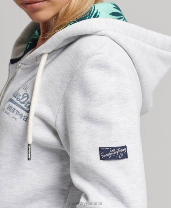 Superdry hanorac cu fermoar cu imprimeu interior îmbrăcăminte gri deschis femei JX0Z6668
