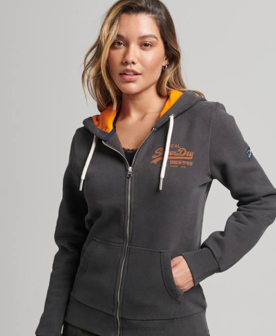 Superdry hanorac cu fermoar cu imprimeu interior îmbrăcăminte gri inchis femei JX0Z6027