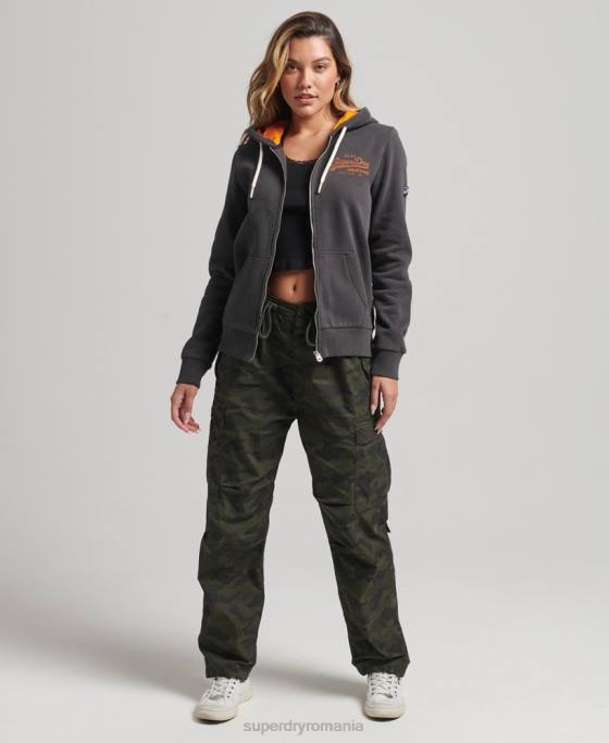 Superdry hanorac cu fermoar cu imprimeu interior îmbrăcăminte gri inchis femei JX0Z6027