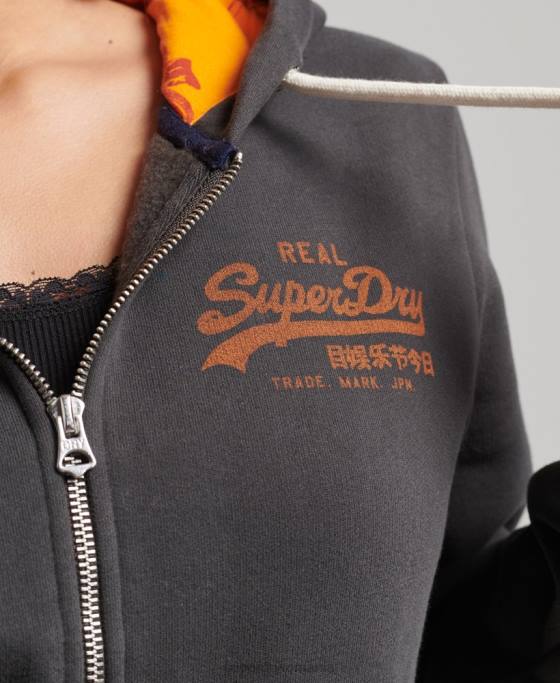 Superdry hanorac cu fermoar cu imprimeu interior îmbrăcăminte gri inchis femei JX0Z6027