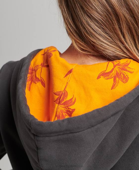 Superdry hanorac cu fermoar cu imprimeu interior îmbrăcăminte gri inchis femei JX0Z6027