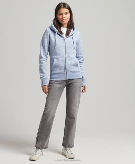 Superdry hanorac cu fermoar cu logo din bumbac organic îmbrăcăminte albastru deschis femei JX0Z5963