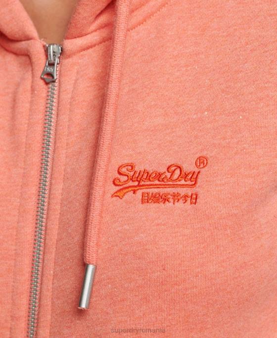 Superdry hanorac cu fermoar cu logo din bumbac organic îmbrăcăminte coral femei JX0Z3293