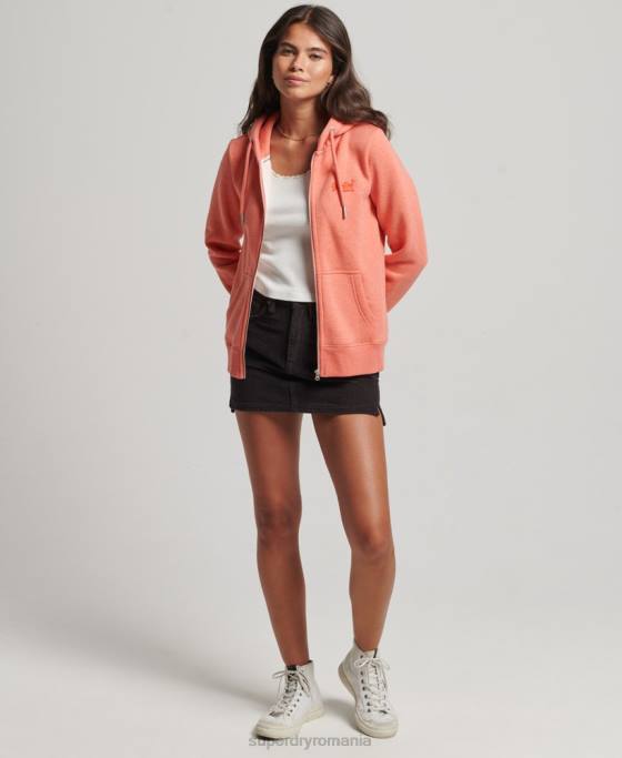 Superdry hanorac cu fermoar cu logo din bumbac organic îmbrăcăminte coral femei JX0Z3293