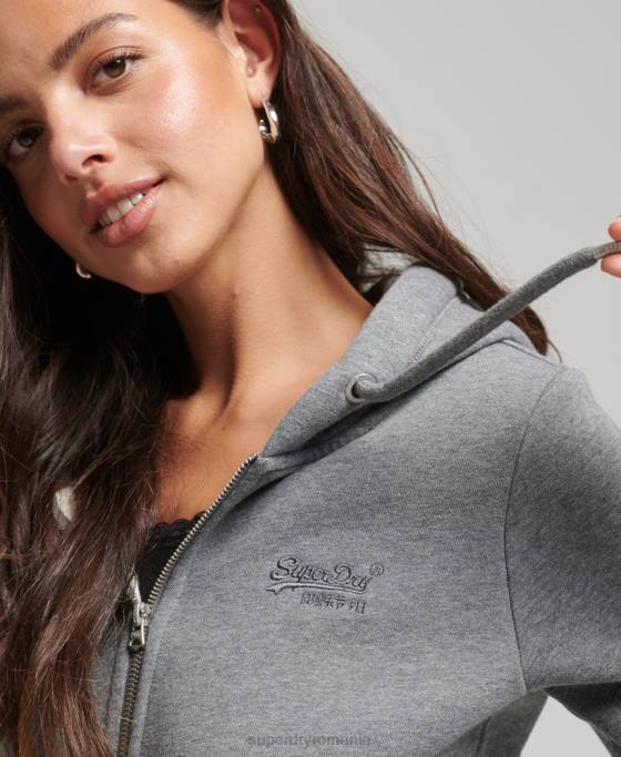 Superdry hanorac cu fermoar cu logo din bumbac organic îmbrăcăminte gri femei JX0Z3303