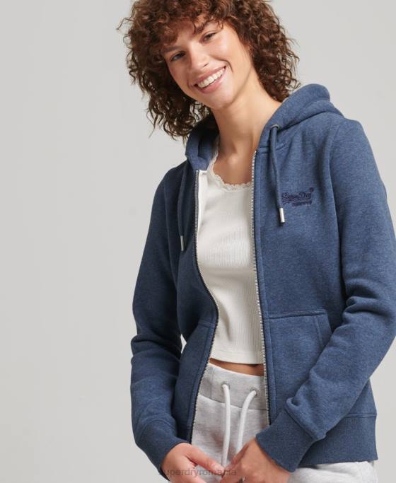Superdry hanorac cu fermoar cu logo din bumbac organic îmbrăcăminte marina femei JX0Z3379