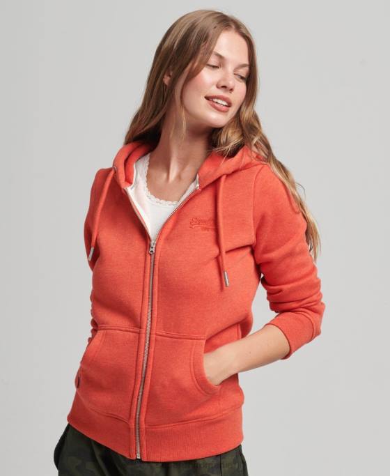 Superdry hanorac cu fermoar cu logo din bumbac organic îmbrăcăminte portocale femei JX0Z5744