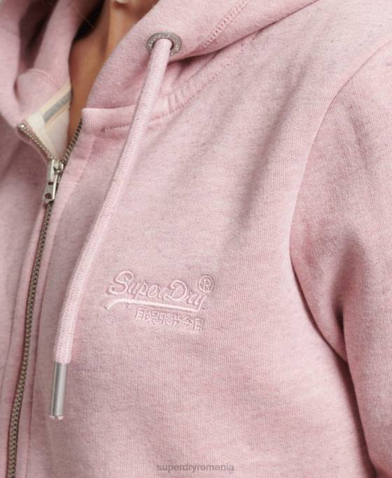 Superdry hanorac cu fermoar cu logo din bumbac organic îmbrăcăminte roz femei JX0Z5900