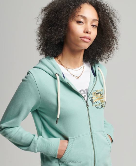 Superdry hanorac cu fermoar cu logo narativ vintage îmbrăcăminte albastru deschis femei JX0Z6127