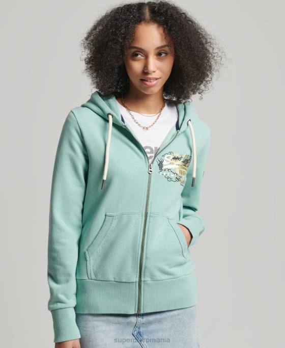 Superdry hanorac cu fermoar cu logo narativ vintage îmbrăcăminte albastru deschis femei JX0Z6127