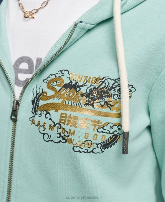 Superdry hanorac cu fermoar cu logo narativ vintage îmbrăcăminte albastru deschis femei JX0Z6127