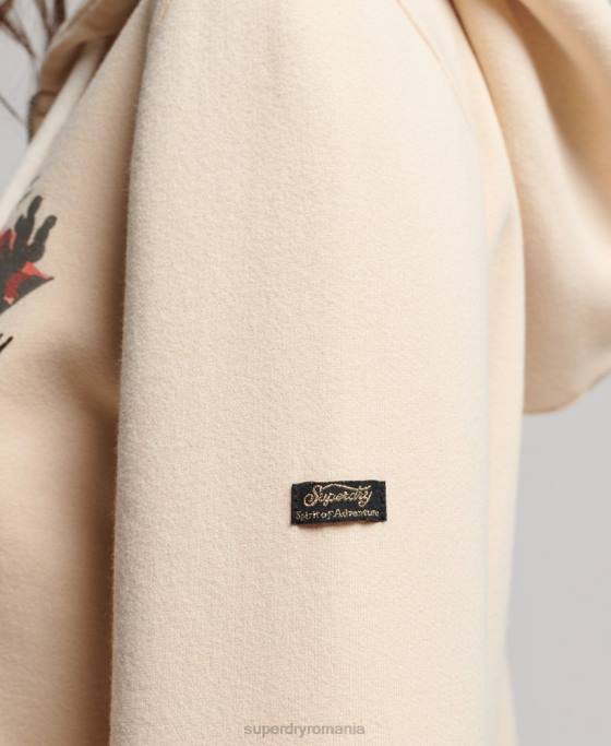 Superdry hanorac cu fermoar cu logo narativ vintage îmbrăcăminte cremă femei JX0Z2179