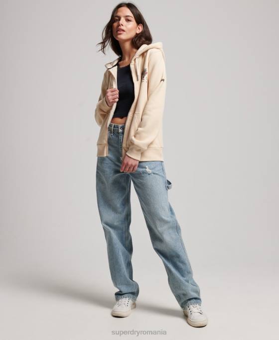 Superdry hanorac cu fermoar cu logo narativ vintage îmbrăcăminte cremă femei JX0Z2179