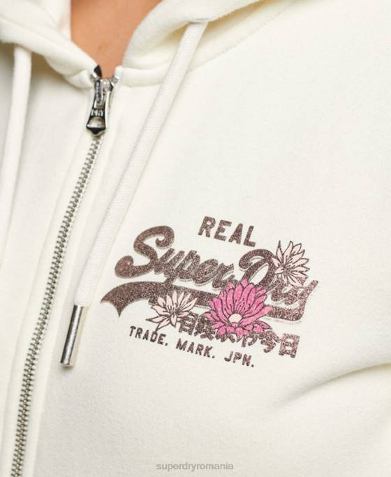 Superdry hanorac cu fermoar cu logo narativ vintage îmbrăcăminte gri deschis femei JX0Z2282