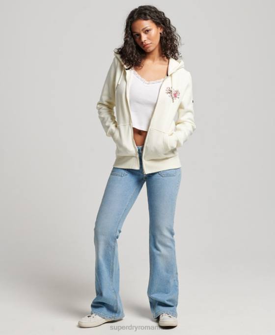 Superdry hanorac cu fermoar cu logo narativ vintage îmbrăcăminte gri deschis femei JX0Z2282