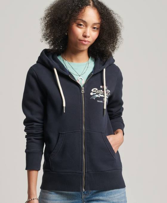 Superdry hanorac cu fermoar cu logo narativ vintage îmbrăcăminte marina femei JX0Z6059