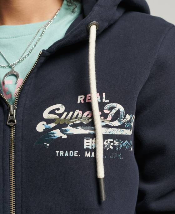 Superdry hanorac cu fermoar cu logo narativ vintage îmbrăcăminte marina femei JX0Z6059