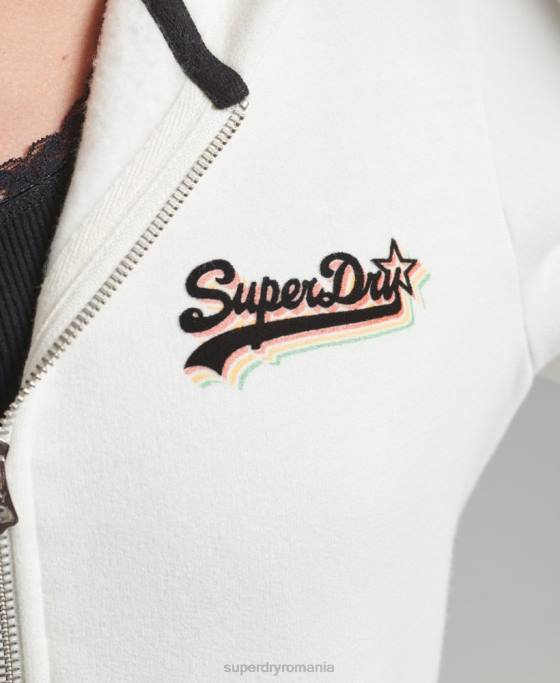 Superdry hanorac cu fermoar cu logo vintage curcubeu îmbrăcăminte alb femei JX0Z6110